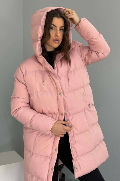 HOODED WOMEN PUFFER JACKET IN PINK COLOR - 1