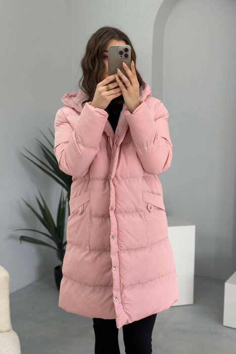 HOODED WOMEN PUFFER JACKET IN PINK COLOR - 3