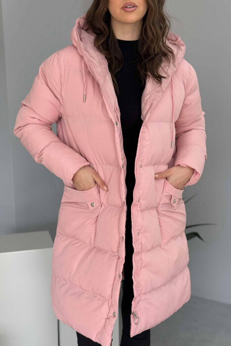 HOODED WOMEN PUFFER JACKET IN PINK COLOR - 5