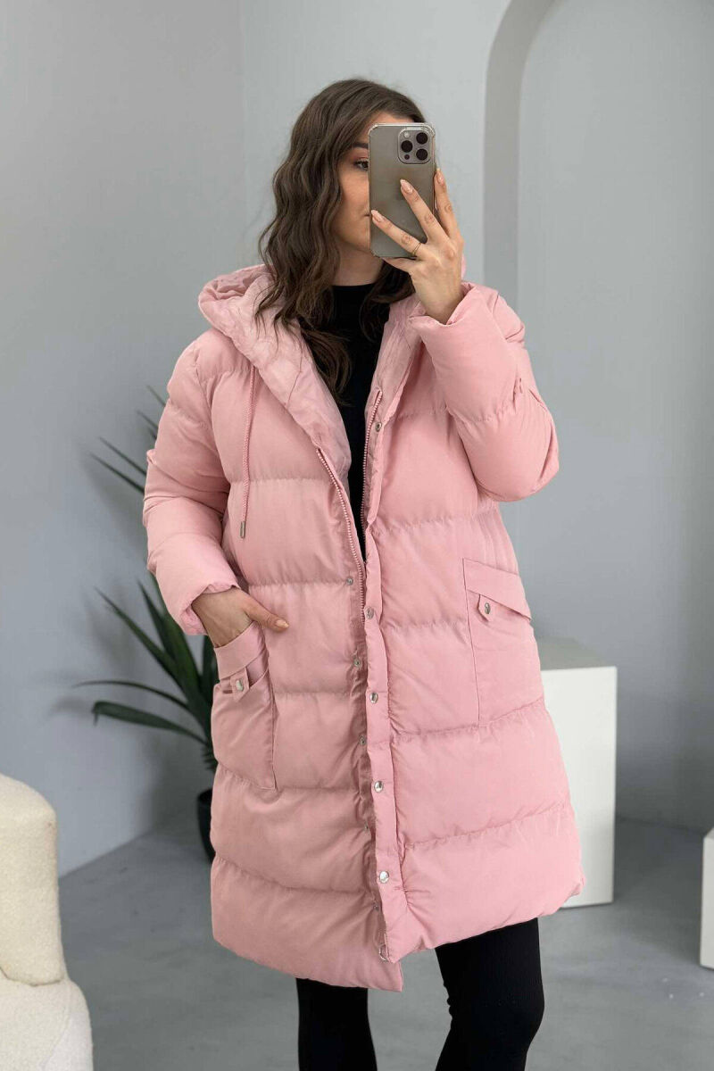 HOODED WOMEN PUFFER JACKET IN PINK COLOR - 7