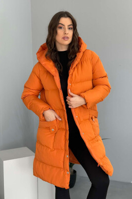 HOODED WOMEN PUFFER JACKET ORANGE/PORTOKALLI 