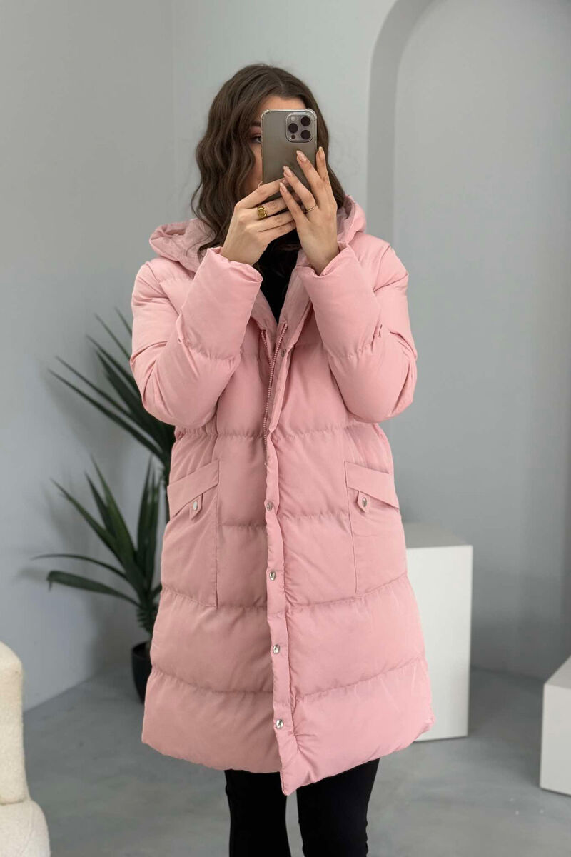 HOODED WOMEN PUFFER JACKET PINK/ROZE - 3