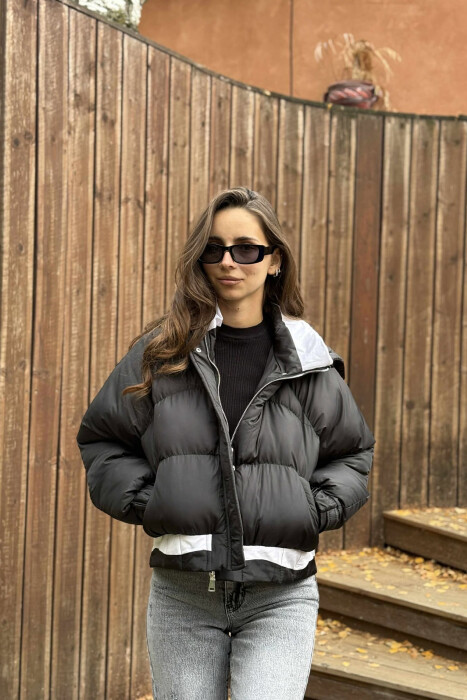 HOODED ZIPPER CROPPED WOMEN JACKET BLACK/ E ZEZE - 4