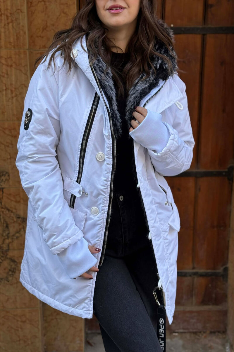 HOODED ZIPPERED WOMEN PUFFER JACKET WHITE-E BARDHE - 2