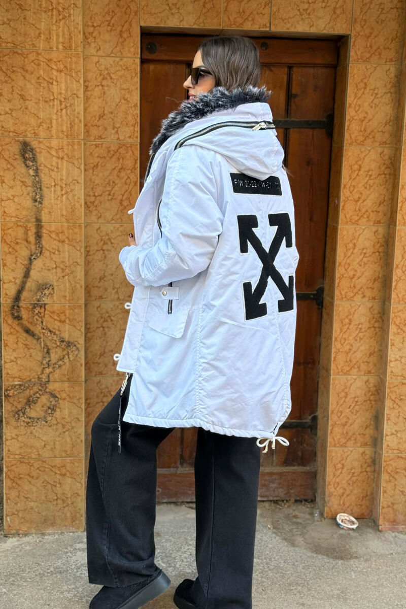 HOODED ZIPPERED WOMEN PUFFER JACKET WHITE-E BARDHE - 3