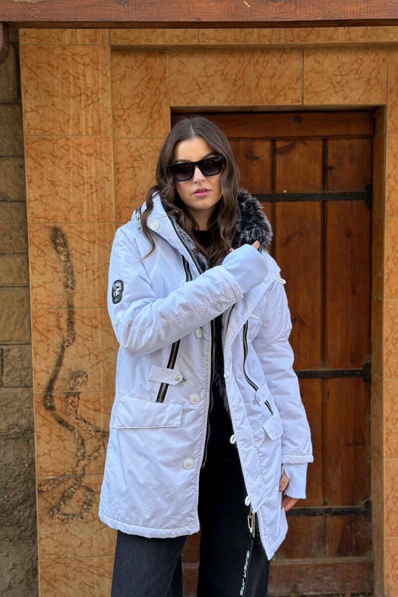 HOODED ZIPPERED WOMEN PUFFER JACKET WHITE-E BARDHE - 4