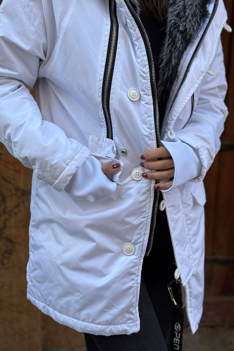 HOODED ZIPPERED WOMEN PUFFER JACKET WHITE-E BARDHE - 5