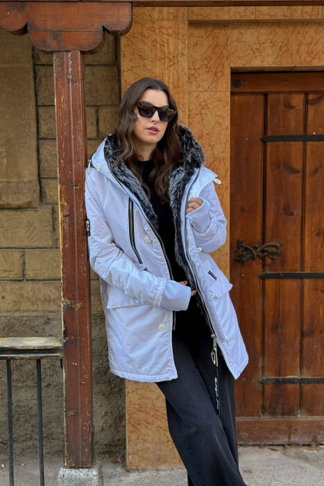 HOODED ZIPPERED WOMEN PUFFER JACKET WHITE-E BARDHE - 6