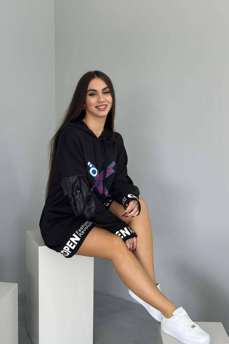 HOODIE E GJATË ME DETAJE SPECIALE PËR FEMRA NË NGJYRËN E ZEZË - 5