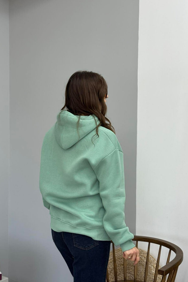 HOODIE E THJESHTE NJË NGJYRESHE ME PUSH PER FEMRA NË NGJYRE MENTE TE ERRET - 3