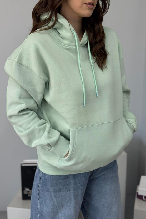 HOODIE E THJESHTE NJË NGJYRESHE ME PUSH PER FEMRA NE NGJYRE MENTE - 3