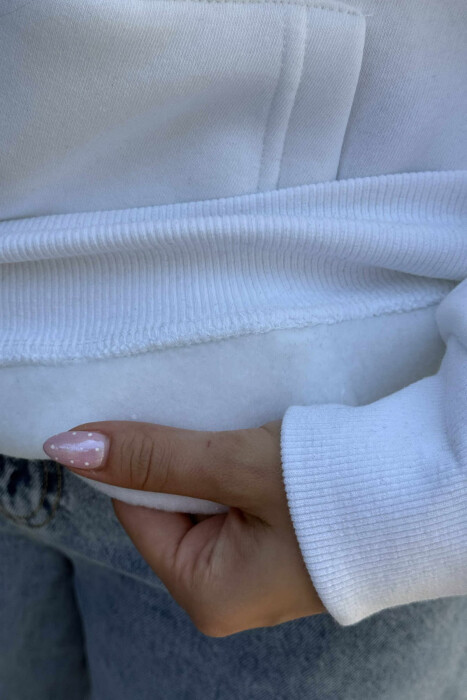 HOODIE E THJESHTË NJË NGJYRËSHE ME PUSH PËR FEMRA NË NGJYRË TË BARDHË - 5