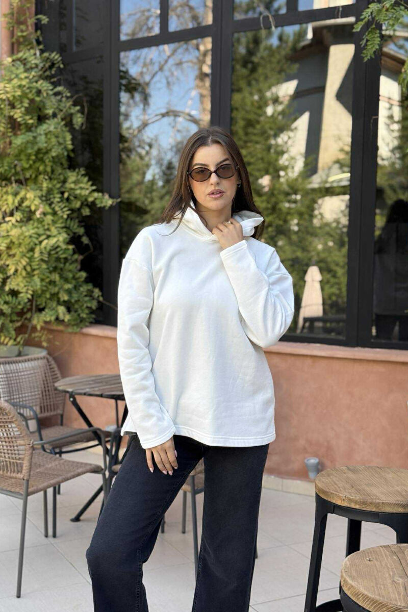HOODIE E THJESHTË NJË NGJYRËSHE ME PUSH PËR FEMRA NË NGJYRË TË BARDHË - 1