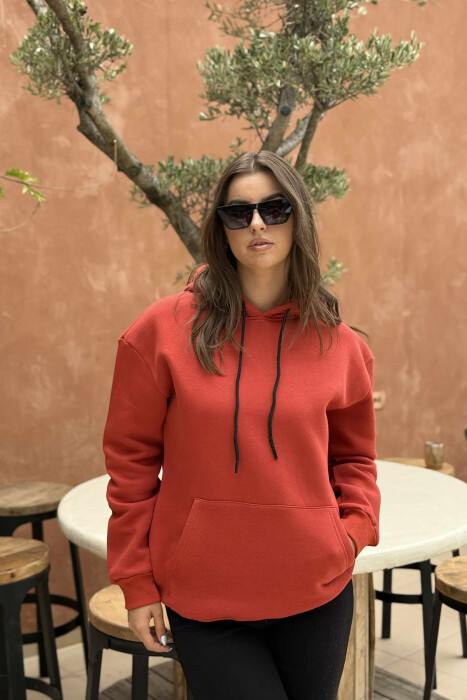 HOODIE E THJESHTË NJË NGJYRËSHE ME PUSH PËR FEMRA NË NGJYRË TULLE - 2