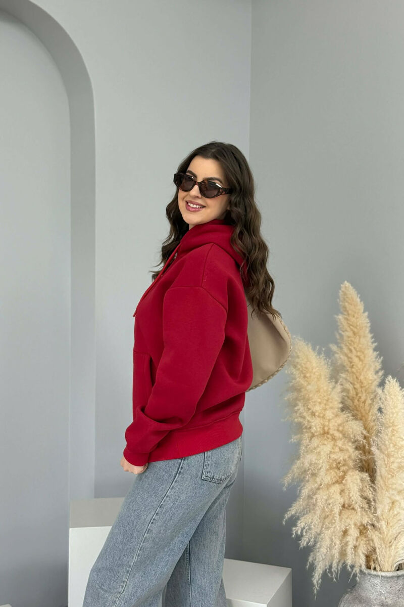 HOODIE E THJESHTE NJË NGJYRESHE ME PUSH PER FEMRA NË NGJYRE VISHNJE - 2