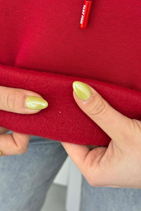 HOODIE E THJESHTE NJË NGJYRESHE ME PUSH PER FEMRA NË NGJYRE VISHNJE - 3