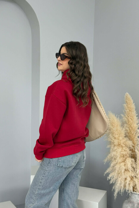 HOODIE E THJESHTE NJË NGJYRESHE ME PUSH PER FEMRA NË NGJYRE VISHNJE - 7