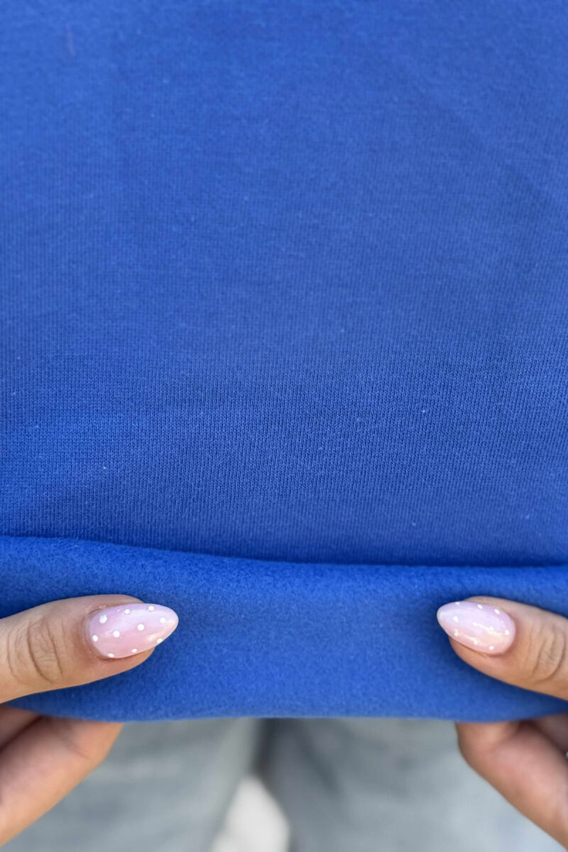 HOODIE E THJESHTË NJË NGJYRËSHE ME PUSH PËR FEMRA NË NGJYRËN BLU - 5