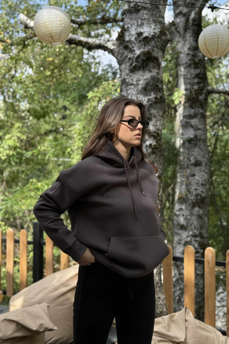 HOODIE E THJESHTË NJË NGJYRËSHE ME PUSH PËR FEMRA NË NGJYRËN GRI HIRI - 1