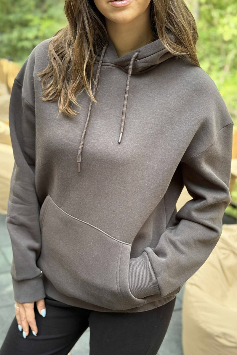 HOODIE E THJESHTË NJË NGJYRËSHE ME PUSH PËR FEMRA NË NGJYRËN GRI HIRI - 4