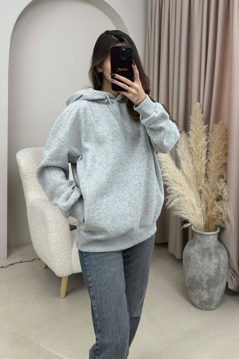 HOODIE E THJESHTE NJE NGJYRESHE PER FEMRA NE NGJYRE GRI TE ZBARDHUR - 5