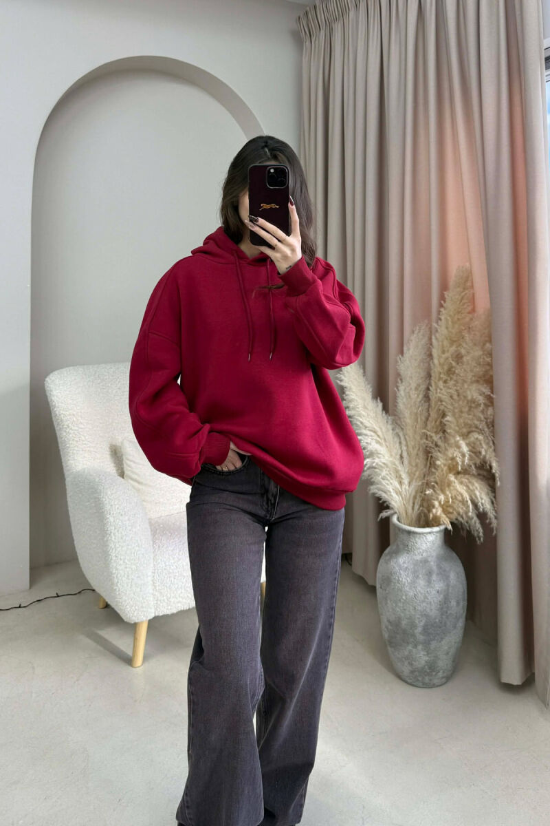 HOODIE E THJESHTE NJE NGJYRESHE PER FEMRA NE NGJYRE VISHNJE TE ERRET - 2