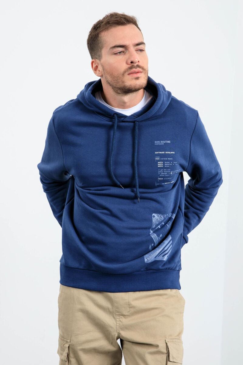 HOODIE E THJESHTË NJË NGJYRËSHE PËR MESHKUJ NË NGJYRËN BLU - 2