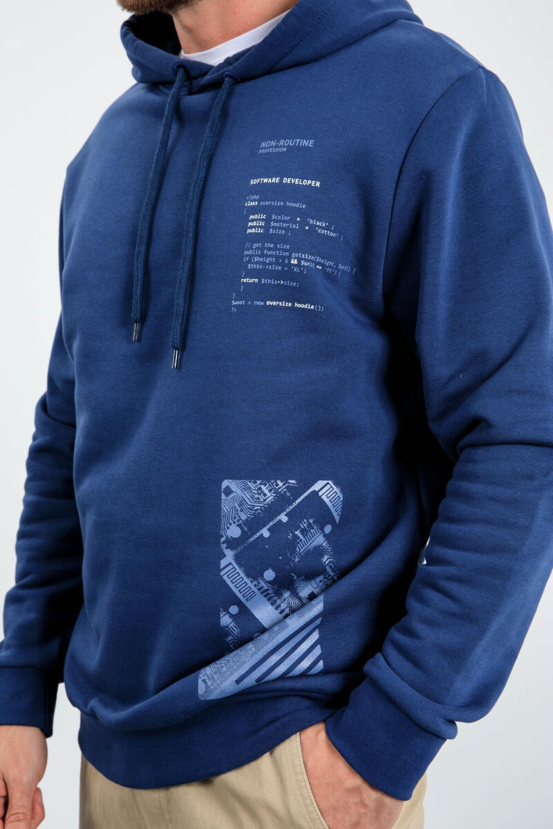 HOODIE E THJESHTË NJË NGJYRËSHE PËR MESHKUJ NË NGJYRËN BLU - 5