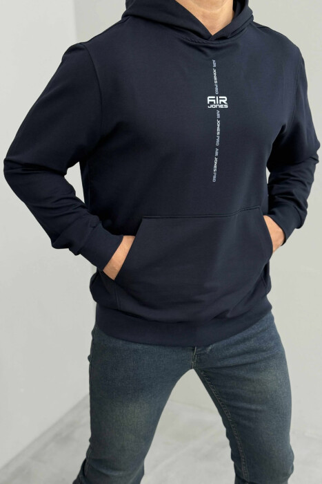 HOODIE E THJESHTË NJË NGJYRËSHE PËR MESHKUJ NË NGJYRËN BLU TË ERRËT - 3