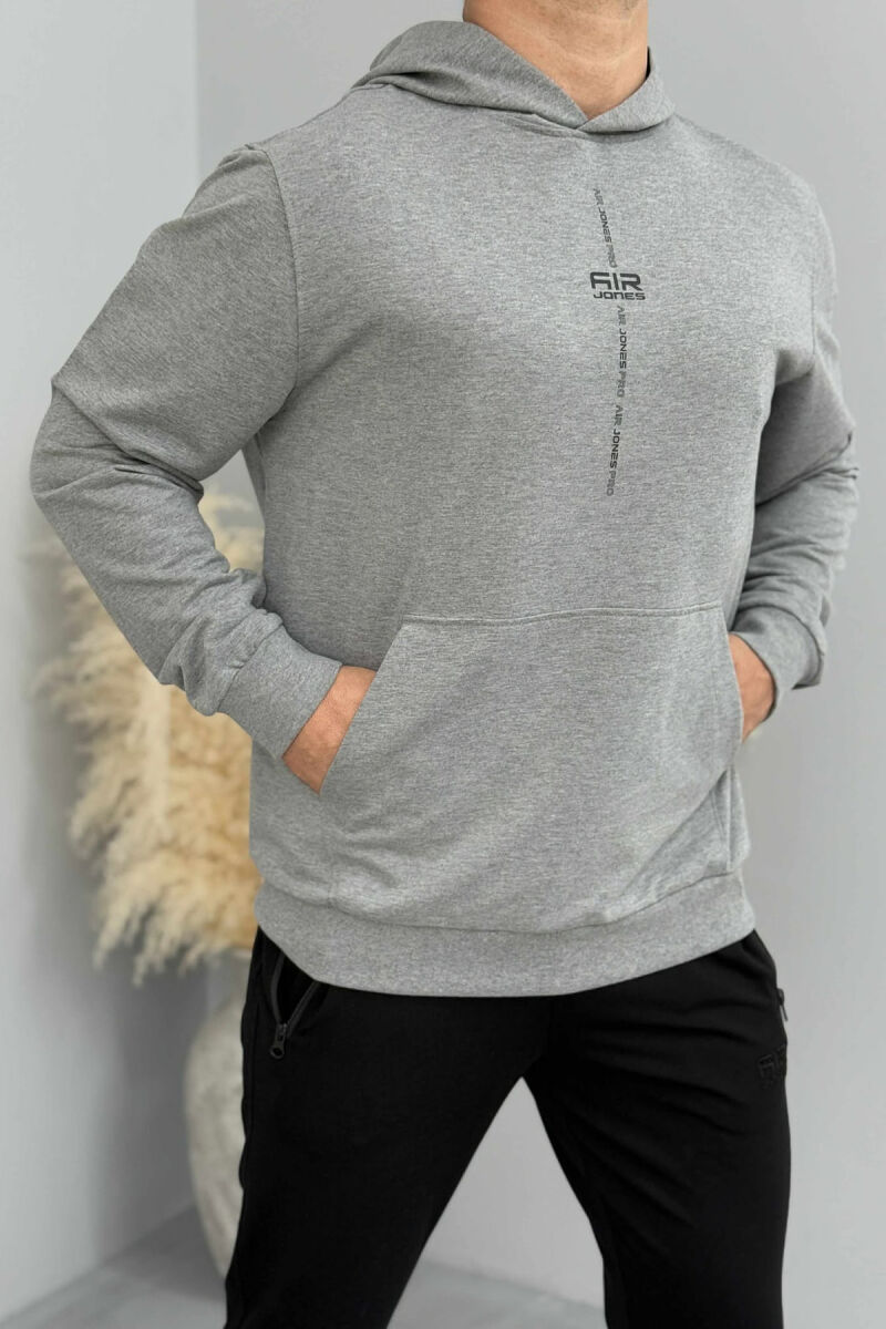 HOODIE E THJESHTË NJË NGJYRËSHE PËR MESHKUJ NË NGJYRËN GRI - 2