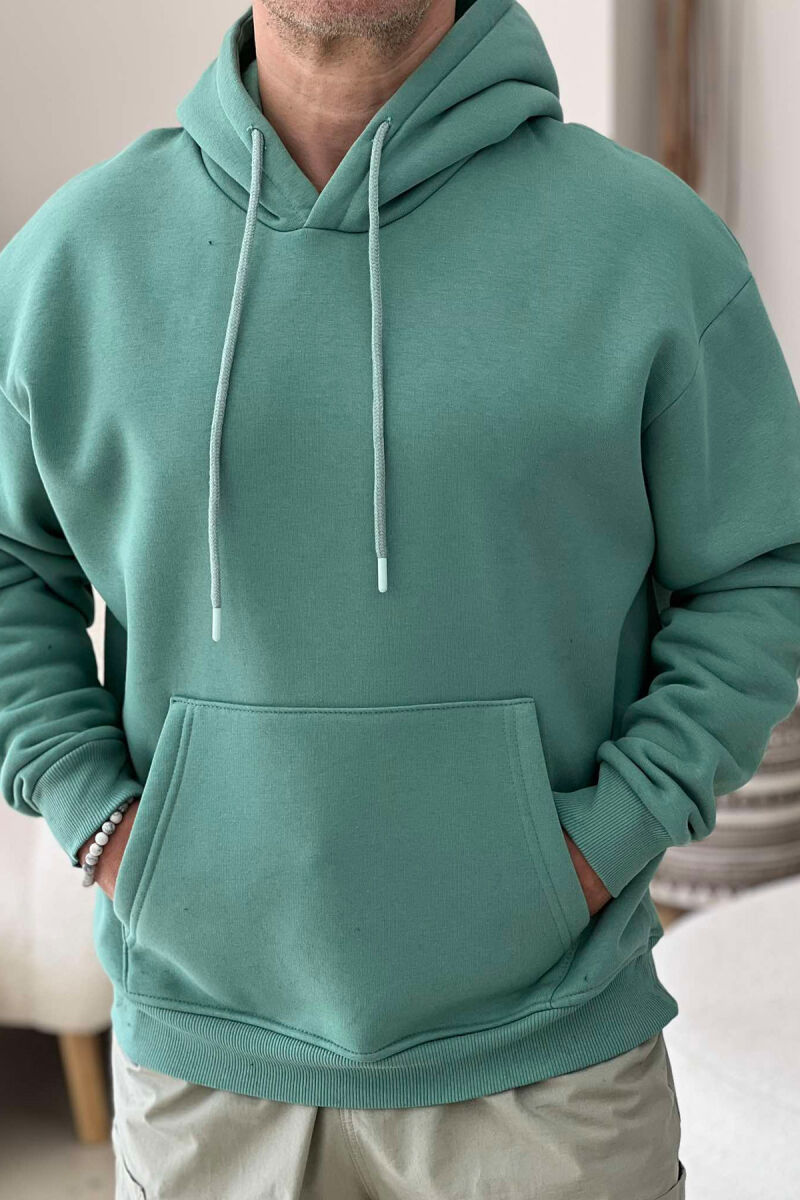 HOODIE E THJESHTË NJË NGJYRESHE PËR MESHKUJ NË NGJYRËN MENTE - 1