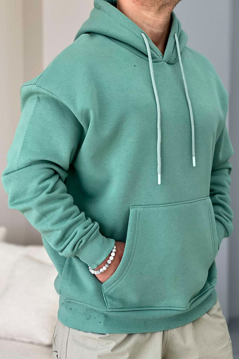 HOODIE E THJESHTË NJË NGJYRESHE PËR MESHKUJ NË NGJYRËN MENTE - 4