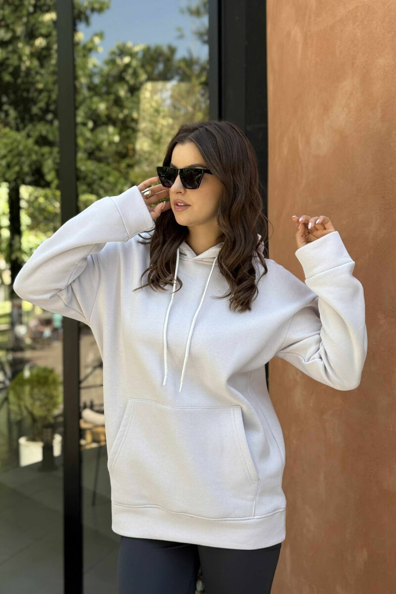 HOODIE E THJESHTË NJËNGJYRËSHE ME PUSH PËR FEMRA NË NGJYRË TË BARDHË ANTIKE - 3