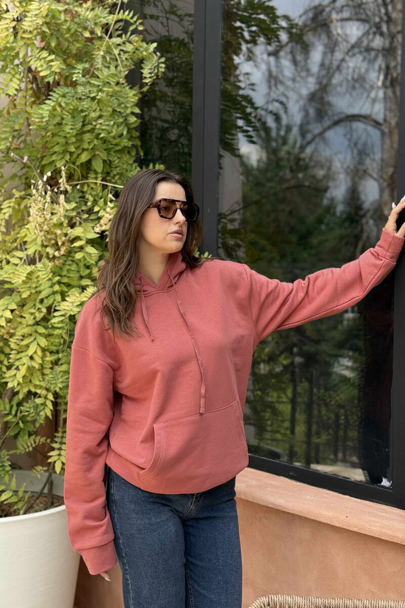 HOODIE E THJESHTË NJËNGJYRËSHE ME PUSH PËR FEMRA NË NGJYRË TULLË - 1