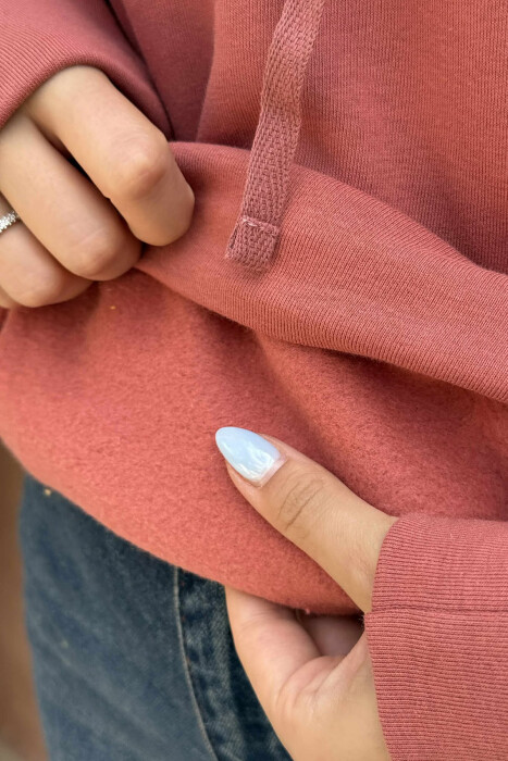 HOODIE E THJESHTË NJËNGJYRËSHE ME PUSH PËR FEMRA NË NGJYRË TULLË - 5