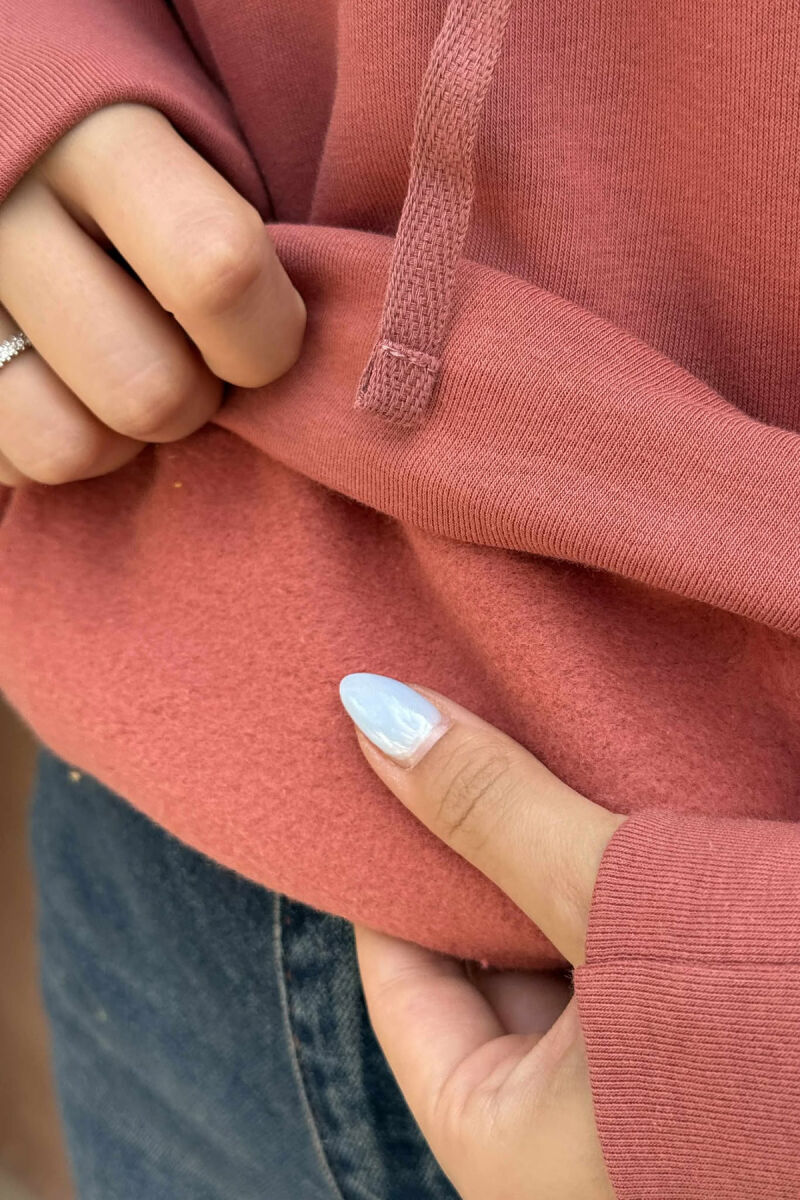 HOODIE E THJESHTË NJËNGJYRËSHE ME PUSH PËR FEMRA NË NGJYRË TULLË - 5