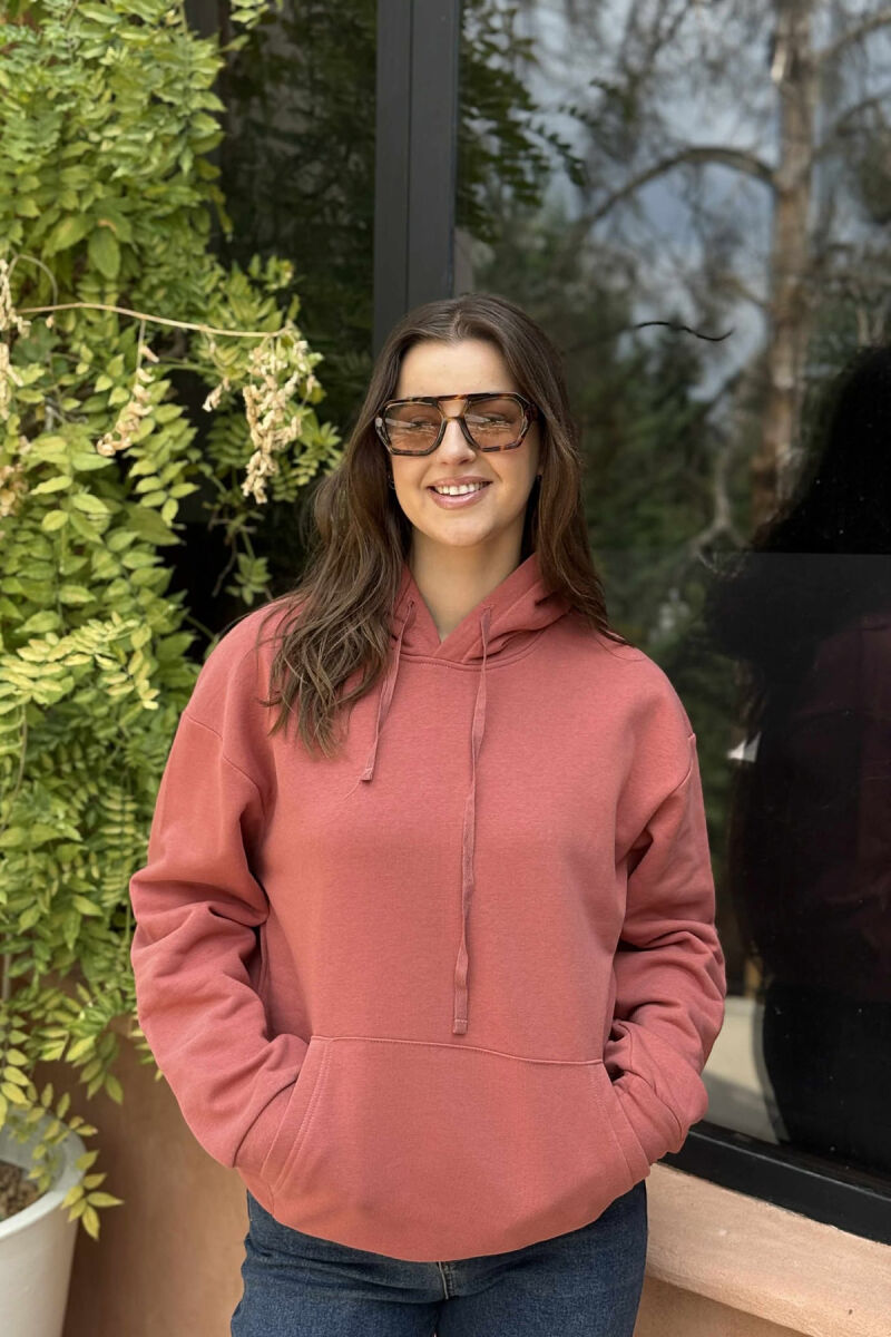 HOODIE E THJESHTË NJËNGJYRËSHE ME PUSH PËR FEMRA NË NGJYRË TULLË - 2