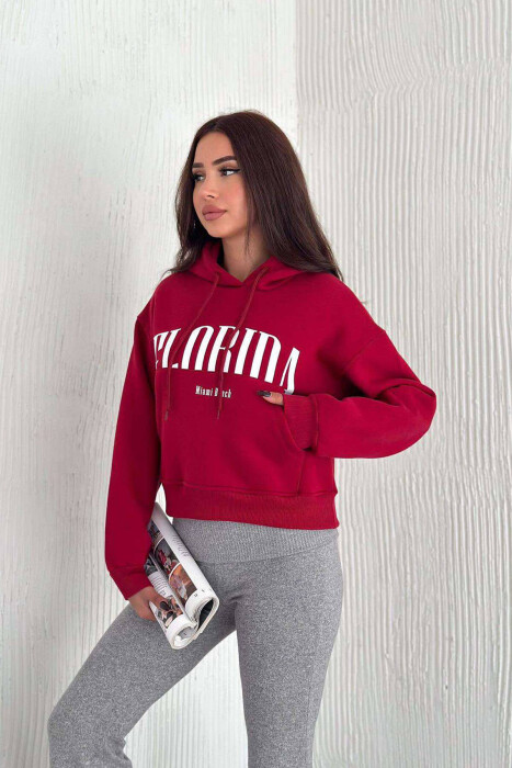 HOODIE FLORIDA FOR WOMEN IN WHITE COLOR BURGUNDY/VISHNJE - 3