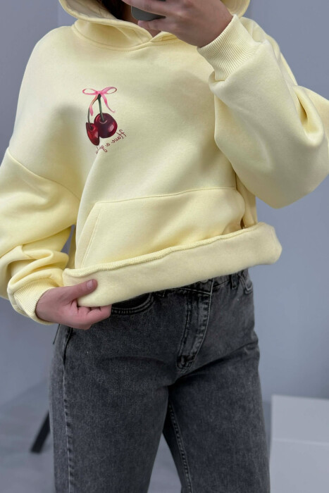 HOODIE ME DIZAJN ME QERSHI NË PJESËN PARA&MBRAPA PËR FEMRA NË NGJYRË TË VERDHË - 3