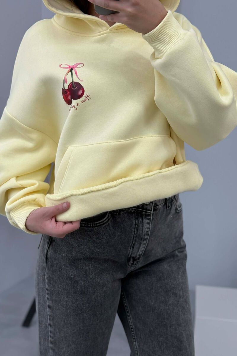 HOODIE ME DIZAJN ME QERSHI NË PJESËN PARA&MBRAPA PËR FEMRA NË NGJYRË TË VERDHË - 3