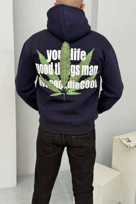 HOODIE ME IMAZH PARA&PAS DHE PUSH PER MESHKUJ NE NGJYRE BLU TE ERRET - 4