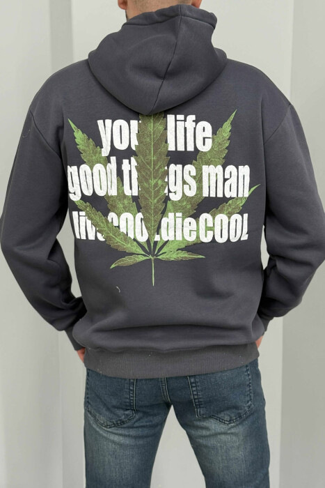 HOODIE ME IMAZH PARA&PAS DHE PUSH PËR MESHKUJ NË NGJYRË GRI TË ERRËT - 3