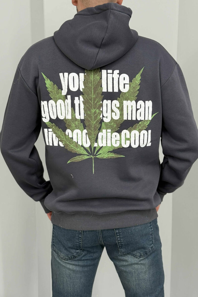 HOODIE ME IMAZH PARA&PAS DHE PUSH PËR MESHKUJ NË NGJYRË GRI TË ERRËT - 3