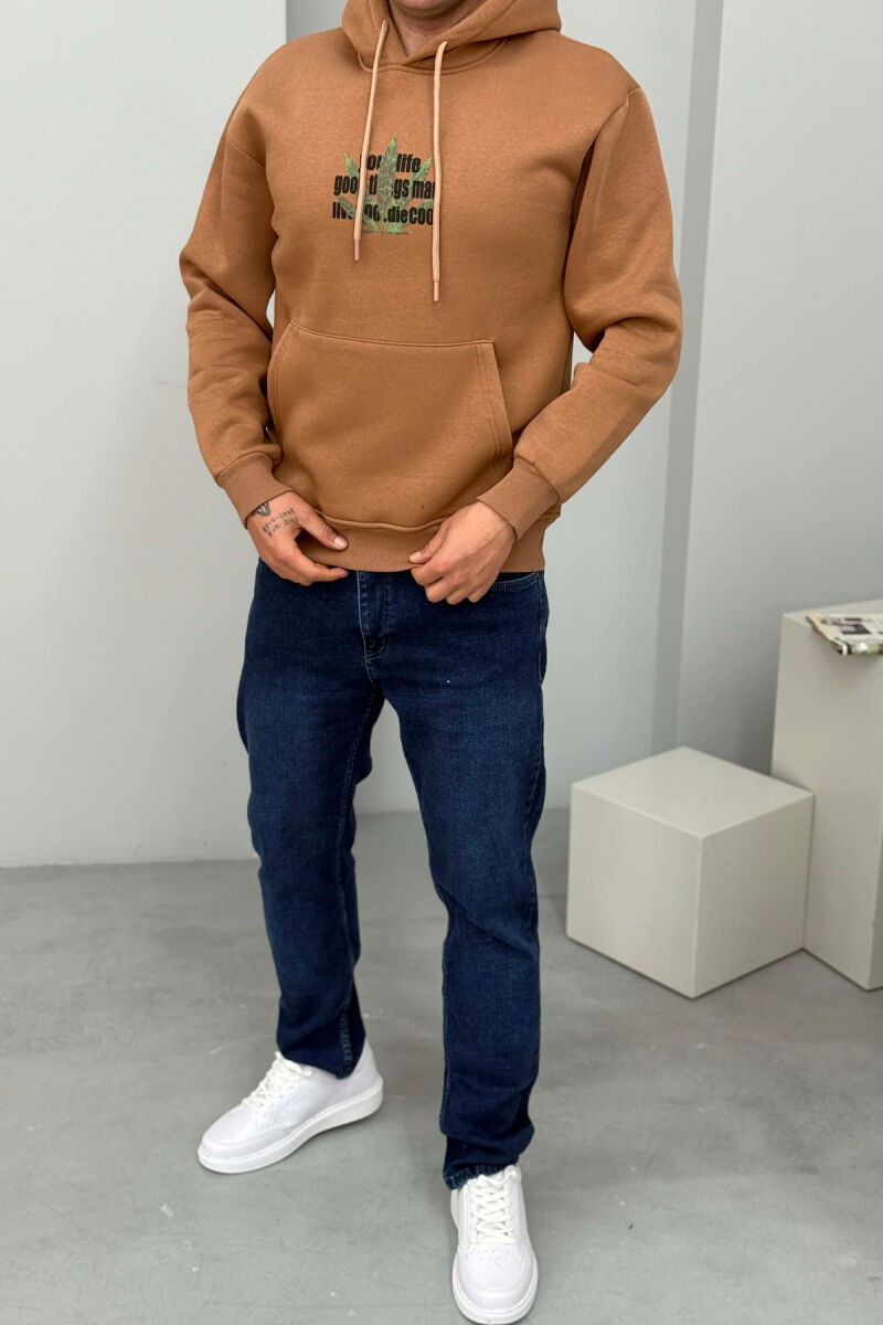 HOODIE ME IMAZH PARA&PAS DHE PUSH PER MESHKUJ NE NGJYRE KAFE - 2