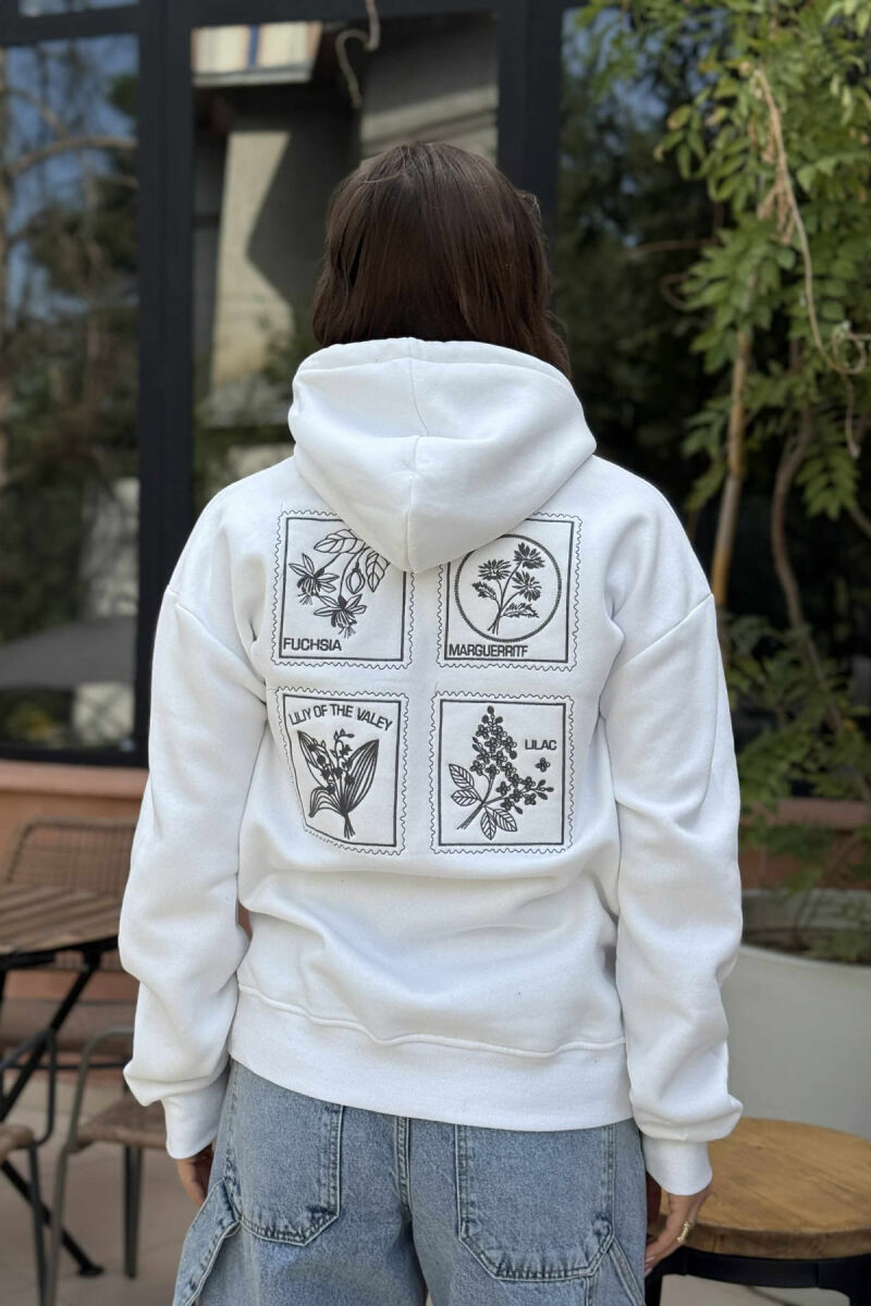 HOODIE ME PUSH DHE DIZAJN ME LULE TË QËNDISUR NË PJESËN PARA PËR FEMRA NË NGJYRË TË BARDHË - 4