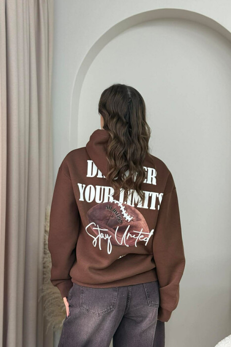 HOODIE ME PUSH DHE DIZAJN NGA TE DY ANET PER FEMRA NE NGJYRE KAFE - 4