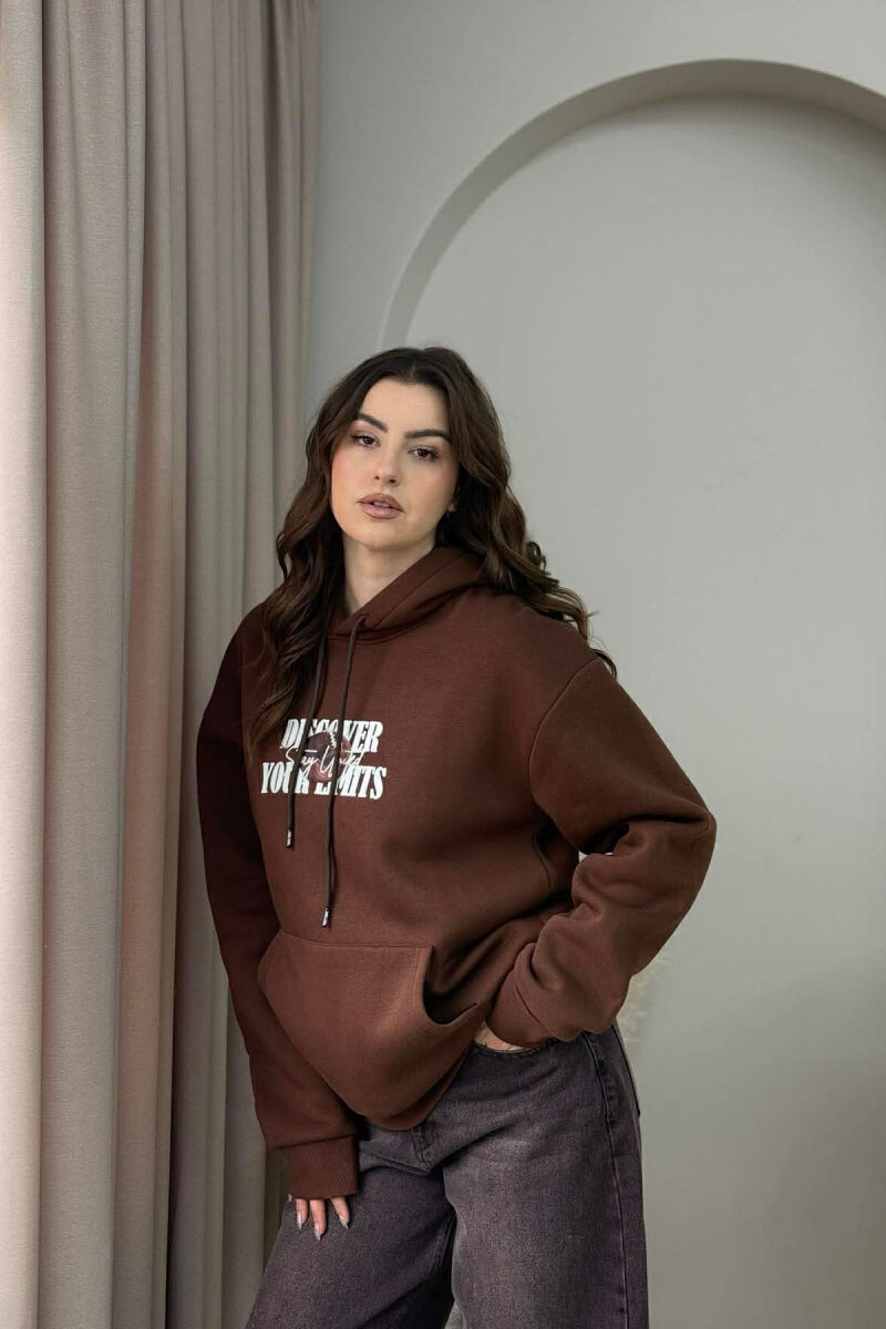 HOODIE ME PUSH DHE DIZAJN NGA TE DY ANET PER FEMRA NE NGJYRE KAFE - 2