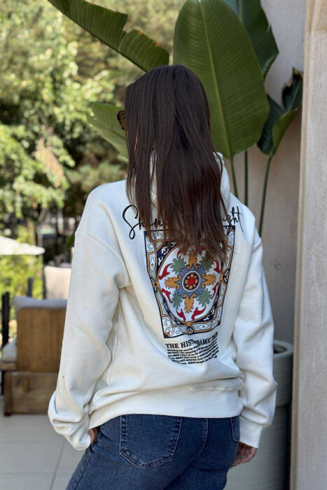 HOODIE ME PUSH DHE ME DIZANJ MBRAPA PËR FEMRA NË NGJYRËN KREM - 3