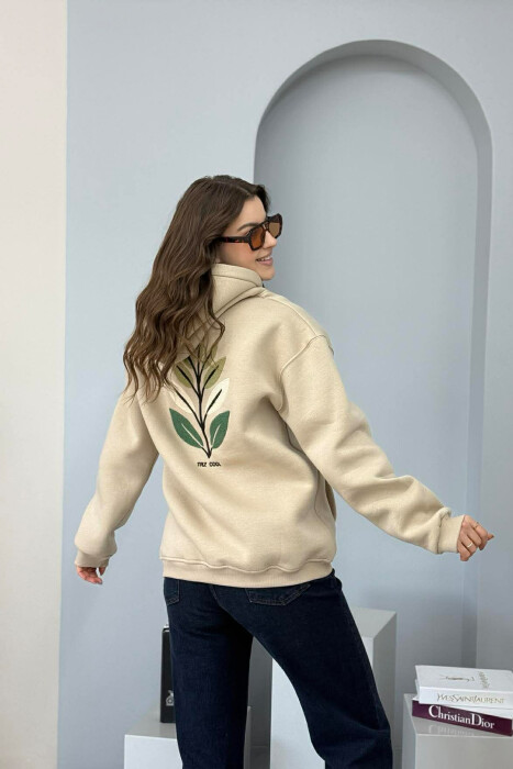 HOODIE ME PUSH DHE ME DIZJAN NE PJESEN PARA & PAS PER FEMRA NE NGJYRE BEZHE - 3