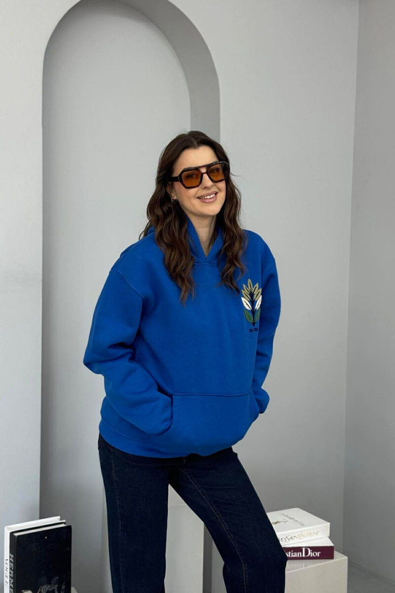 HOODIE ME PUSH DHE ME DIZJAN NE PJESEN PARA & PAS PER FEMRA NE NGJYRE BLU - 2